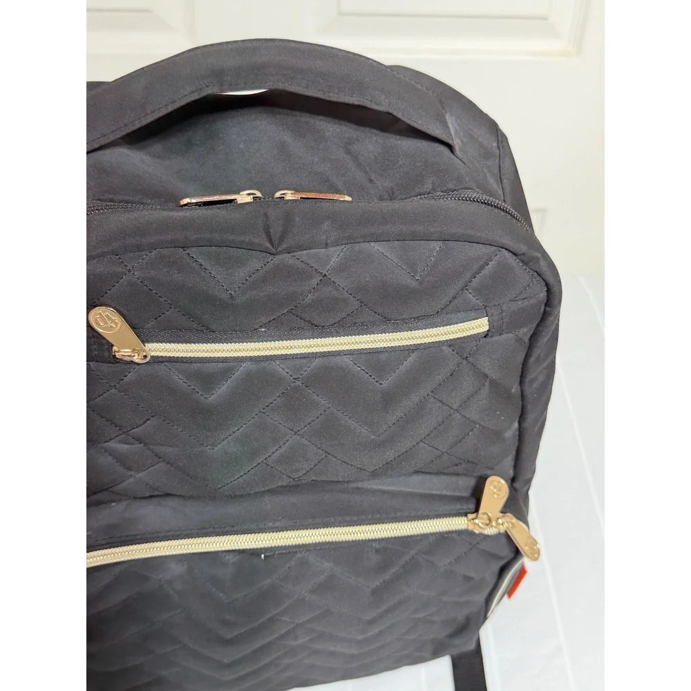 Fisher Price Diaper Bag Backpack Black QuiltedChevron Gold Hardware Multi-Pocket
